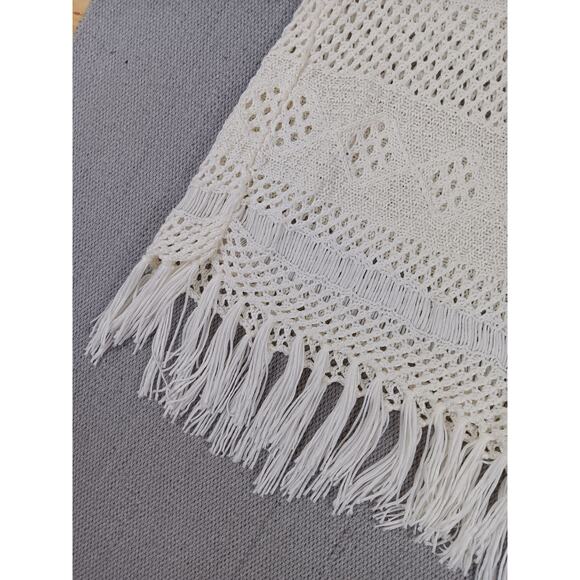 Cato Woman Crochet Woven Top Plus Size 18/20 White Fringe Trim Cover Up - Picture 3 of 12